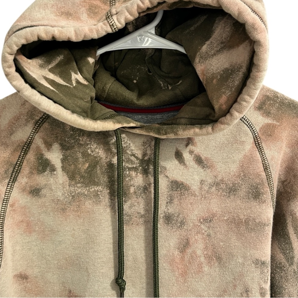 Russell Cropped Hoodie Tan Bleach Dye Premium Fleece Medium Pullover View 2
